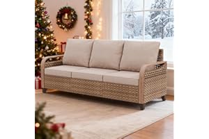 EAGLE PEAK Wicker Outdoor Patio Sofa Modern Rattan Patio Furniture Loveseat for Backyard Deck Porch Balcony, 3 Seat Couch, Brown/Gray