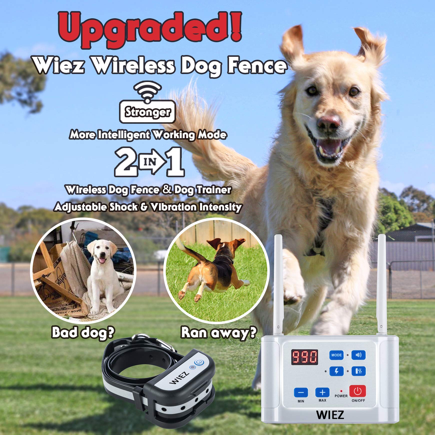 Buy WIEZ Wireless Dog Fence Electric & Training Collar 2in1, Dual