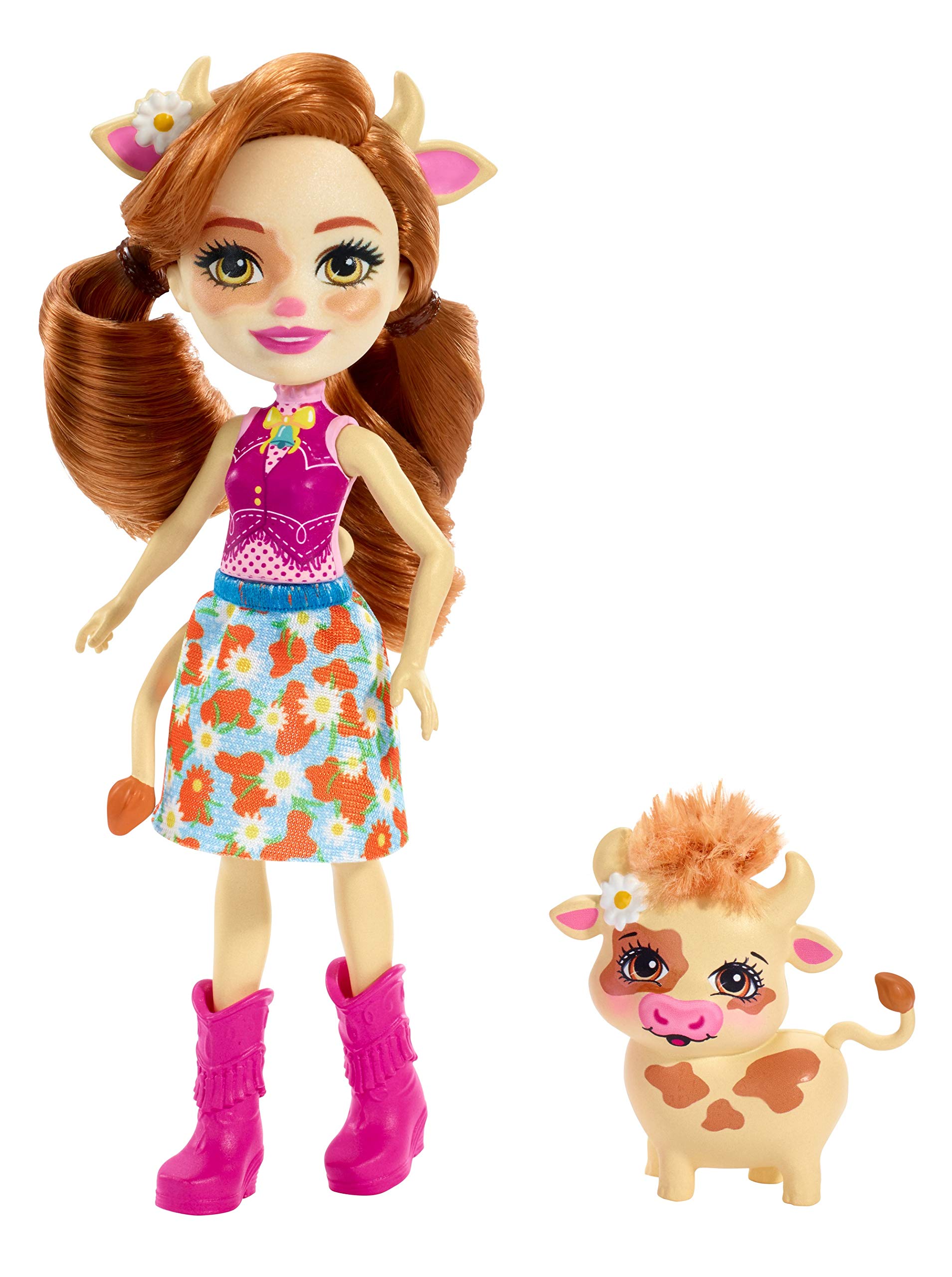 Enchantimals FXM77 Cailey Cow Doll (6 Inch), and Curdle Animal Friend Figure, Multicolour