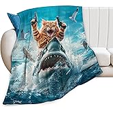 Uphomart Shark Gifts Funny Cat Throw Blanket Cozy Fleece Flannel Bedding Shark Gift for Boys Girls Men Women Adults Lovers Stuff Plush for Couch Sofa Bed Room Decor 40"X50"