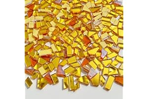 Hengyisha 250g Glass Mosaic Tiles for Crafts, Stained Glass Supplies, Stained Glass Kits for Adults, Stepping Stone Kit, Assorted Golden Colors 0.4 inch Irregular Shapes