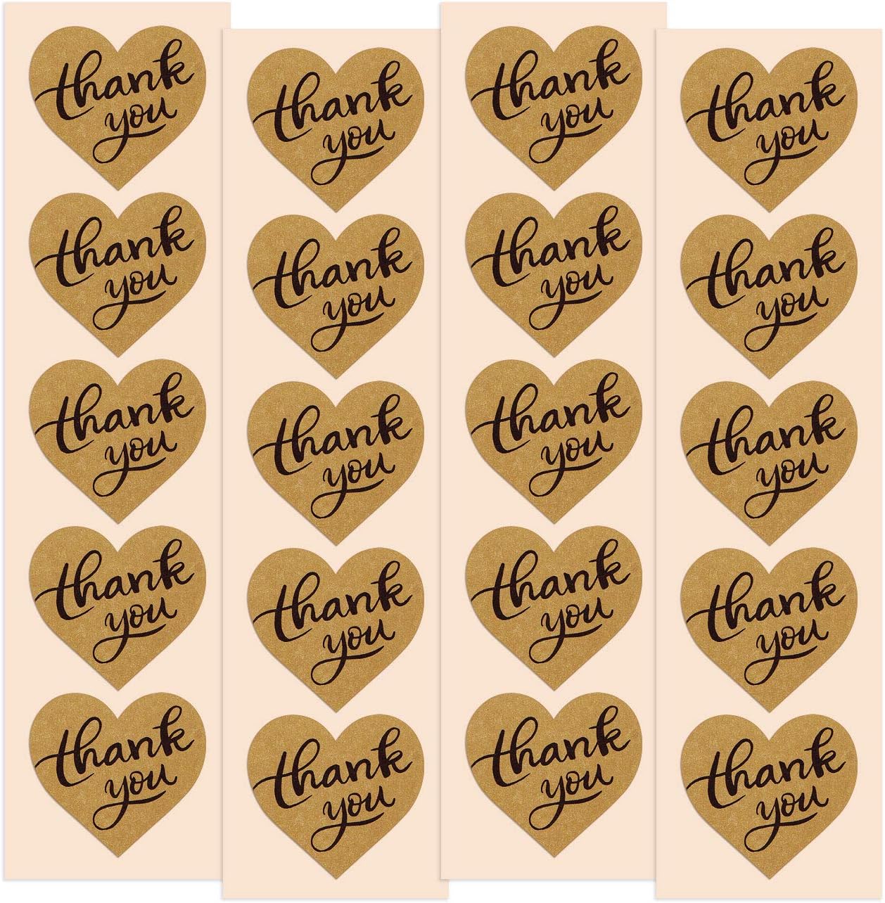 Amazon Thank You ハートステッカー 100枚パック 1 5インチ ナチュラルクラフト 結婚式 記念日 ギフト 誕生日 封筒に最適 グリーティングカード 文房具 オフィス用品