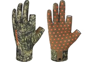 BASSDASH Unisex Fingerless Camo Hunting Gloves for Men's Women's Early Season Warm Weather UPF 50+ Lightweight Fishing Photog