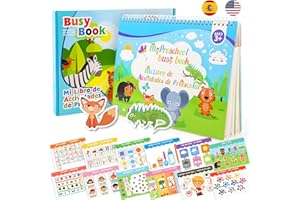 Ayyomo Spanish & English Busy Books for Toddlers - Bilingual Preschool Activity Book for 3 4 5 Year Old - Interactive Educational Learning Activities for Girls Boys Birthday Gifts