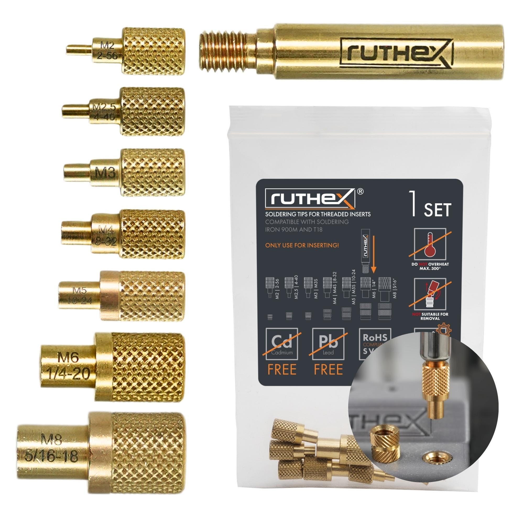 ruthex 7x Soldering Tips/Heat Set Insert Tips - for