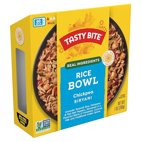 TASTY BITE CHICKPEA BIRYANI RICE BOWL, READY TO EAT, MICROWAVEABLE, GLUTEN FREE, 7 OUNCE (PACK OF 6)