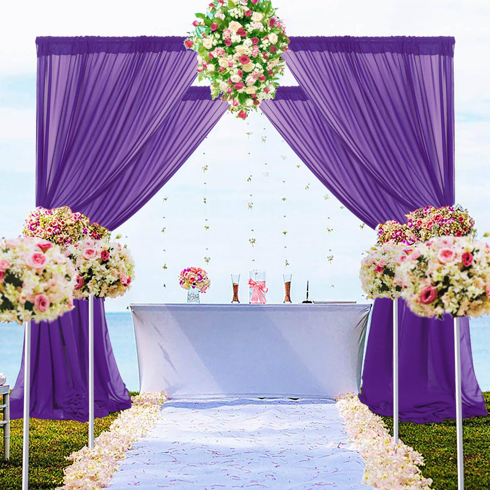 Photo 1 of DUOBAO Purple Chiffon Backdrop Curtain 2 Panels 5FT x 10FT Wedding Backdrop Drapes Royal Purple Sheer Curtains for Living Room Voile Window Curtain Photography Backdrops