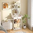 3IngSeagulls Small Vanity Desk Without Mirror, Makeup Vanity Table for Small Space, Compact White Dressing Table with Fabric Drawers, Makeup Vanity with Storage for Bedroom, White, 23.6in（W）