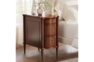 STO'SENSE Nightstand w/Charging Station & 3 Drawers, Pre-Assembled, Vintage Side Table w/Antique-Finished Pulls, Rustic Wood Finish, Narrow End Table w/Turned Legs for Bedroom (1, Brown)