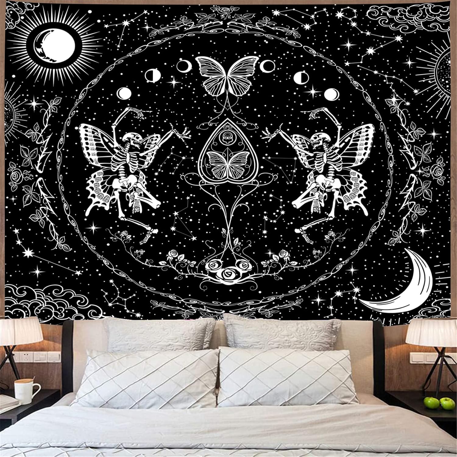 Tapestries - KJHL Skull Tapestry Black and White Tapestry Skeleton Lovers Tapestry Aesthetic Large Gothic Butterfly Tapestries Wall Hanging for Bedroom Living Room 59ʺ x 79ʺ