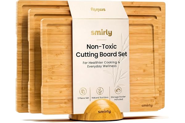 SMIRLY Bamboo Cutting Boards for Kitchen - Wood Cutting Board for Meal Prep, Serving, Charcuterie - Kitchen Gadgets, House Wa