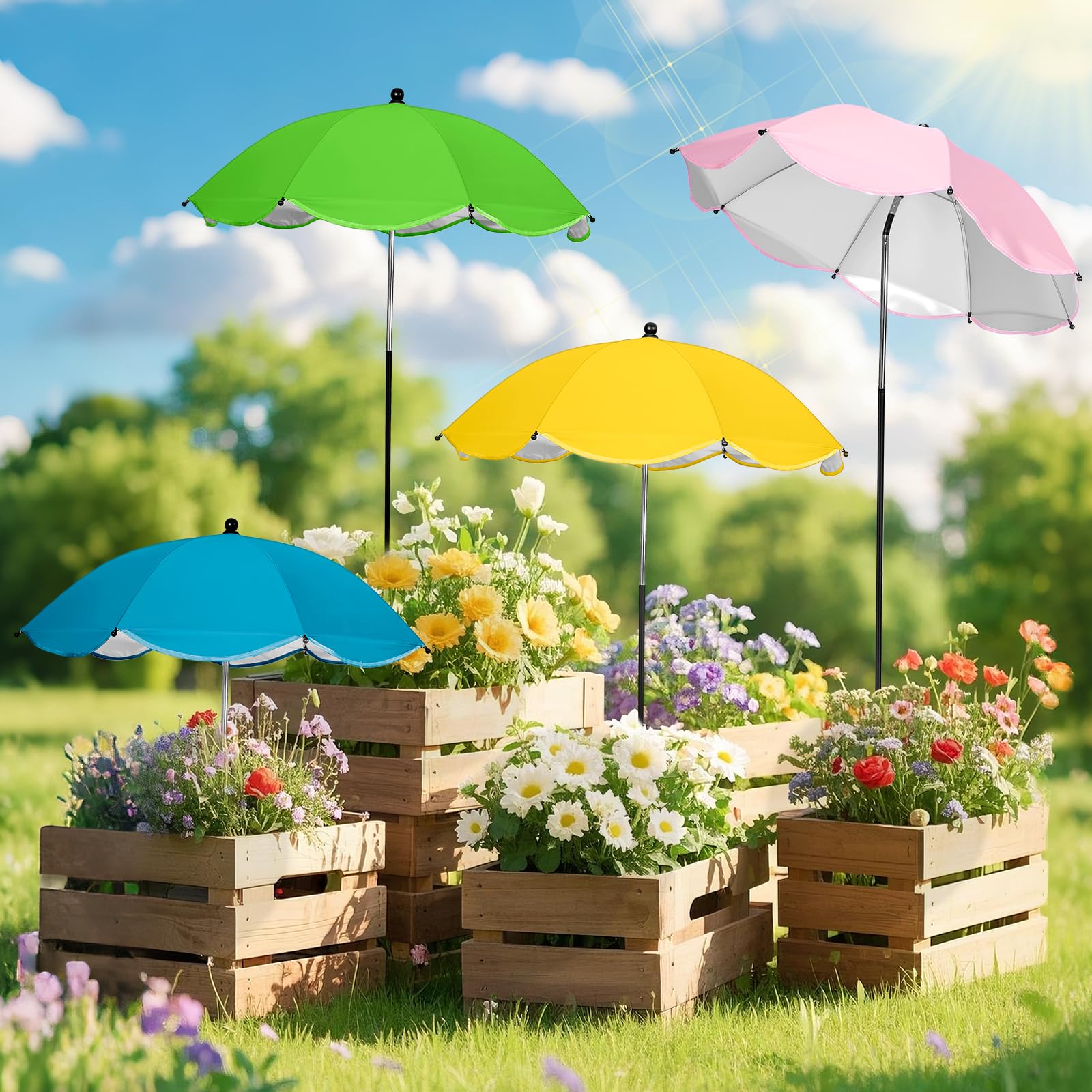 Photo 1 of 4 Pack Plant Umbrellas for Outdoor Plants,30" Larger Garden Umbrella Sun Shade for Garden Beds Potted Plants-Upgraded 43.3" Higher Adjustable Angle Plant Shade Cover Umbrellas for Plant Flower