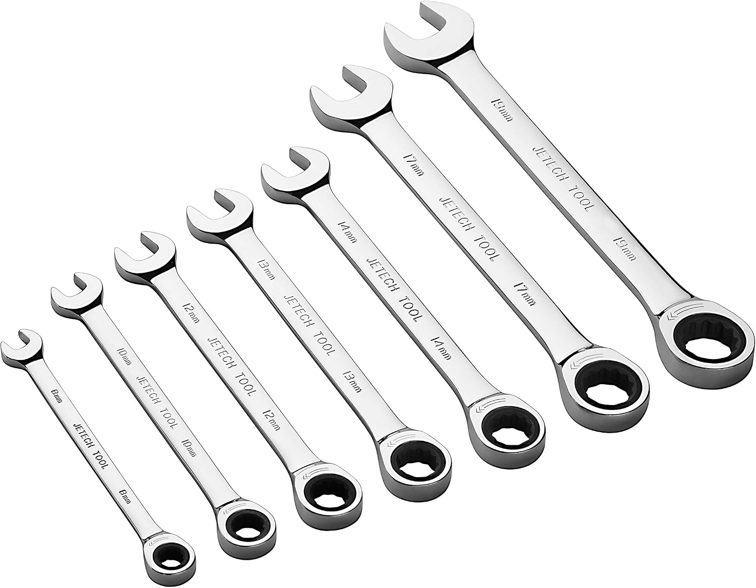 Jetech 7pc Gear Wrench Set, Metric 8-19mm, Industrial Grade Cr-V Steel Ratcheting Combination Wrench Set