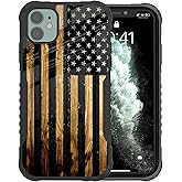 GUWJSO Compatible with iPhone 12 Case Wood Grain Old American Flag Design, Edge Protection Shock-Proof Anti-Scratch Hard Back and TPU Frame Drop Proof iPhone 12 Case for Men Women