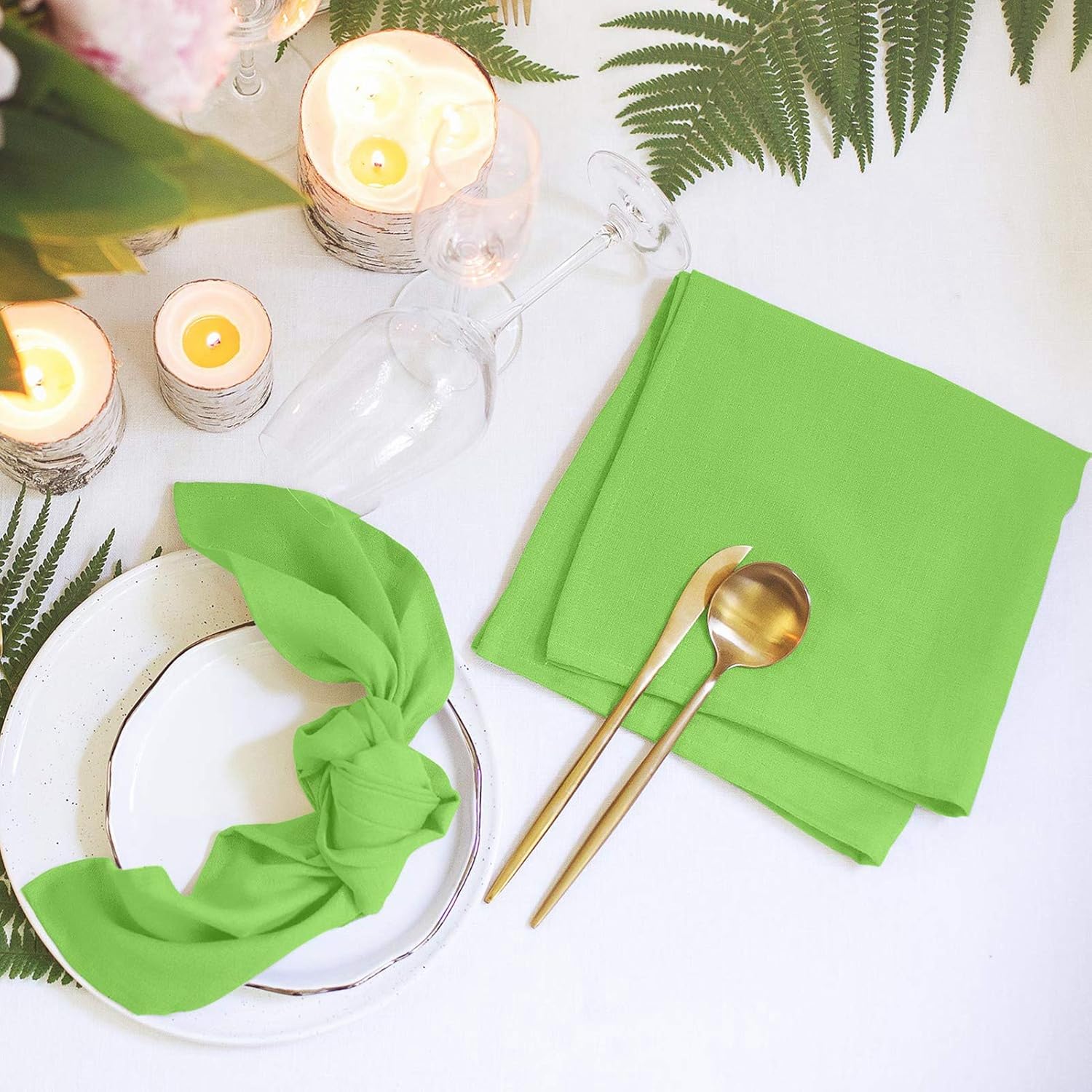 VEEYOO Cloth Napkins - Set of 12 Pieces 20 x 20 Inch Solid Polyester Table Napkins - Soft Washable and Reusable Dinner Napkin for Weddings, Parties, Restaurant (Apple Green Napkins Cloth): Home & Kitchen