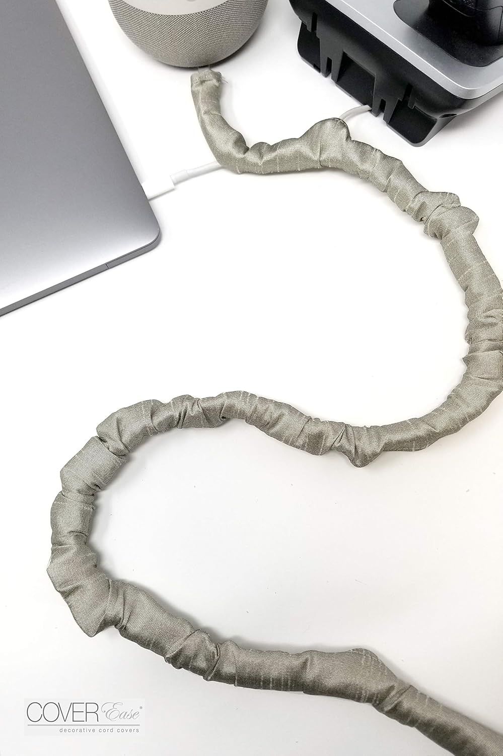 Gray T Lamp Cord Cover Thin Style Faux Silk 9 Ft Long Grey