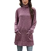 drakloak Long Sleeve Fall Sweater Shirts for Women Turtleneck Dressy Casual Tunic Tops with Pockets Plain Sweatershirts