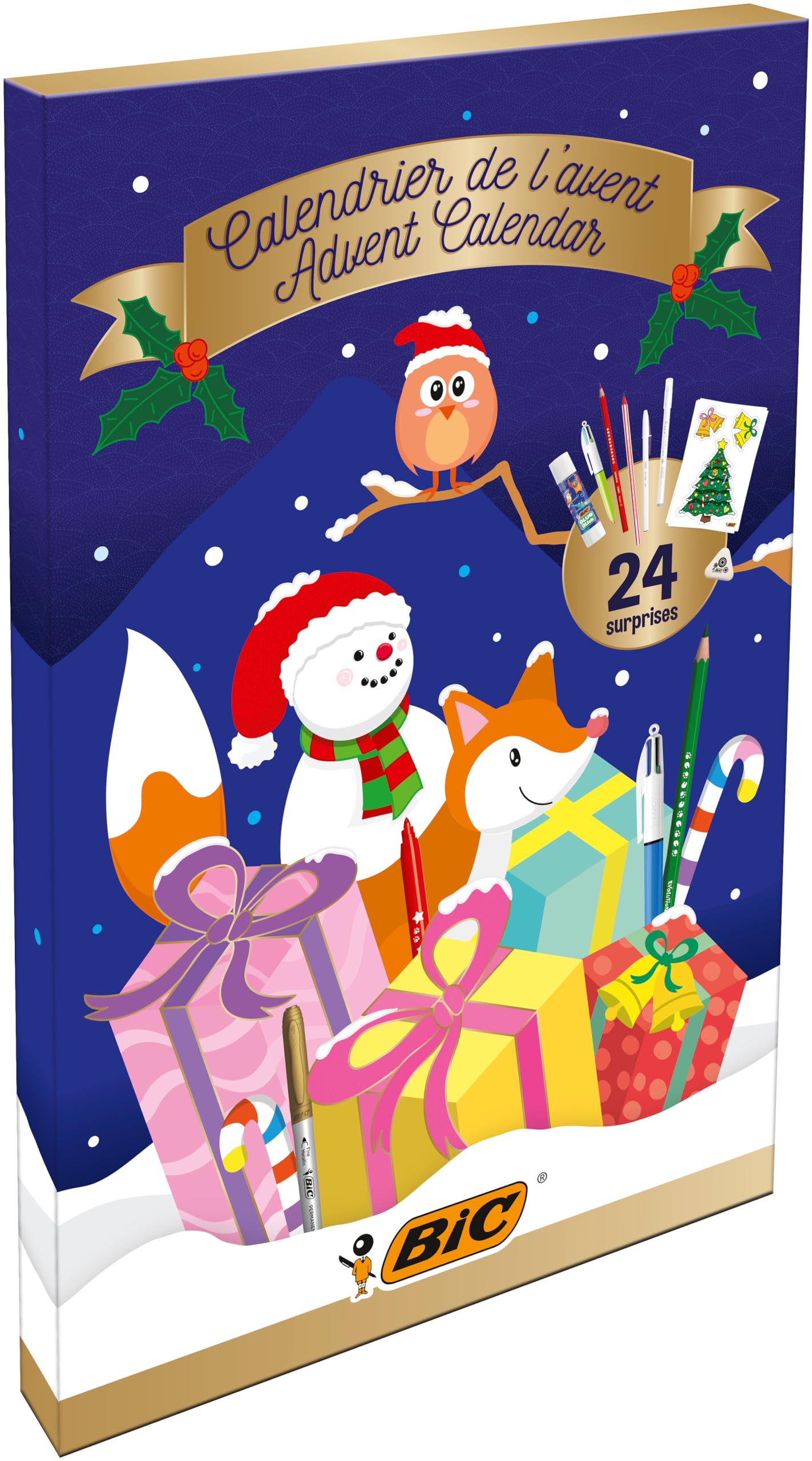 BIC Ballpoint Pens, Felt-Tip, Colouring Pencils, Crayons, Marker Pens, Highlighters, 'Advent Calendar', Set of 24
