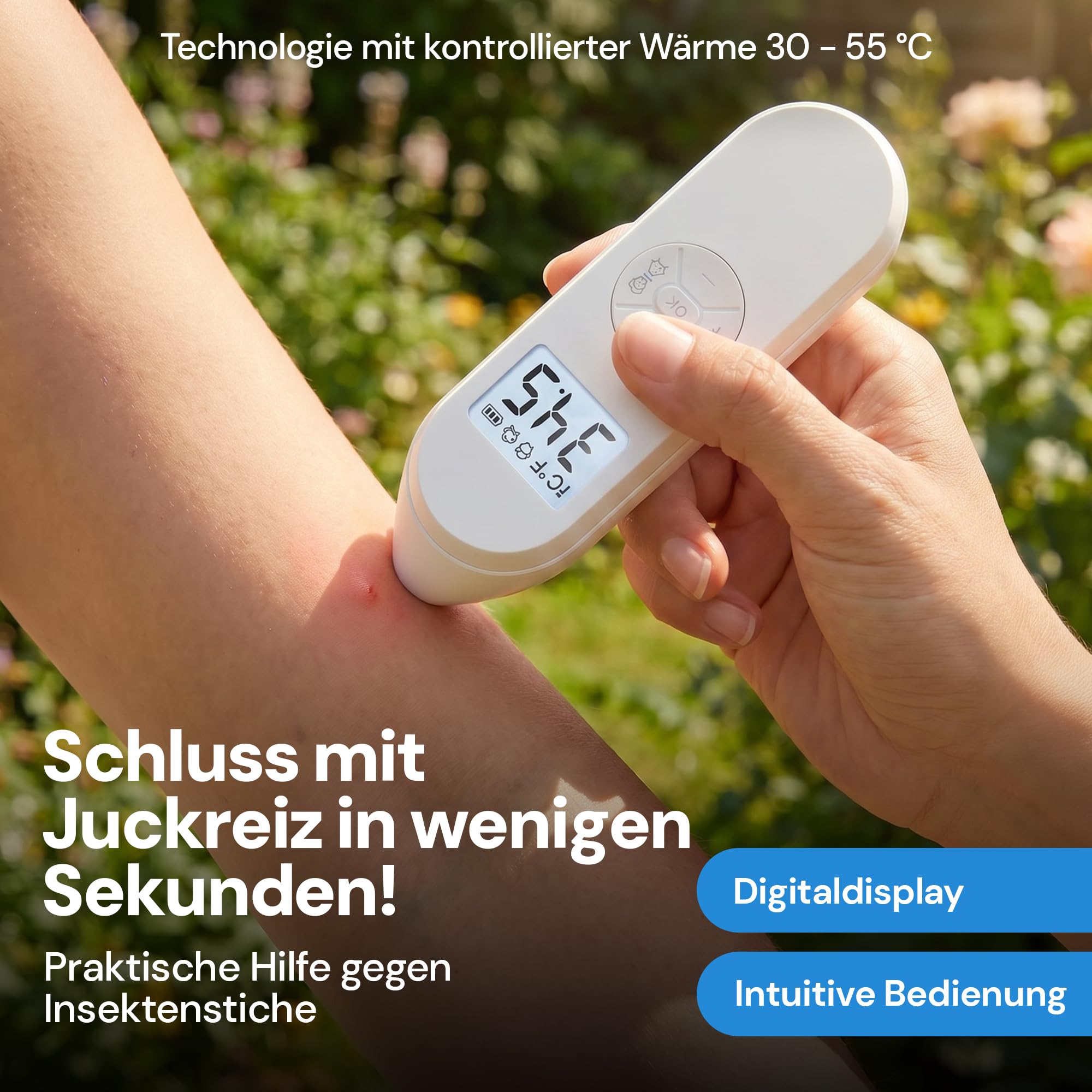 UPSHELL Mückenstich Hitzestift - Elektrischer Insektenstichheiler gegen Mücken- & Insektenstiche, LCD-Display, 30-55°C, USB-C, Kinder & Erwachsene 4