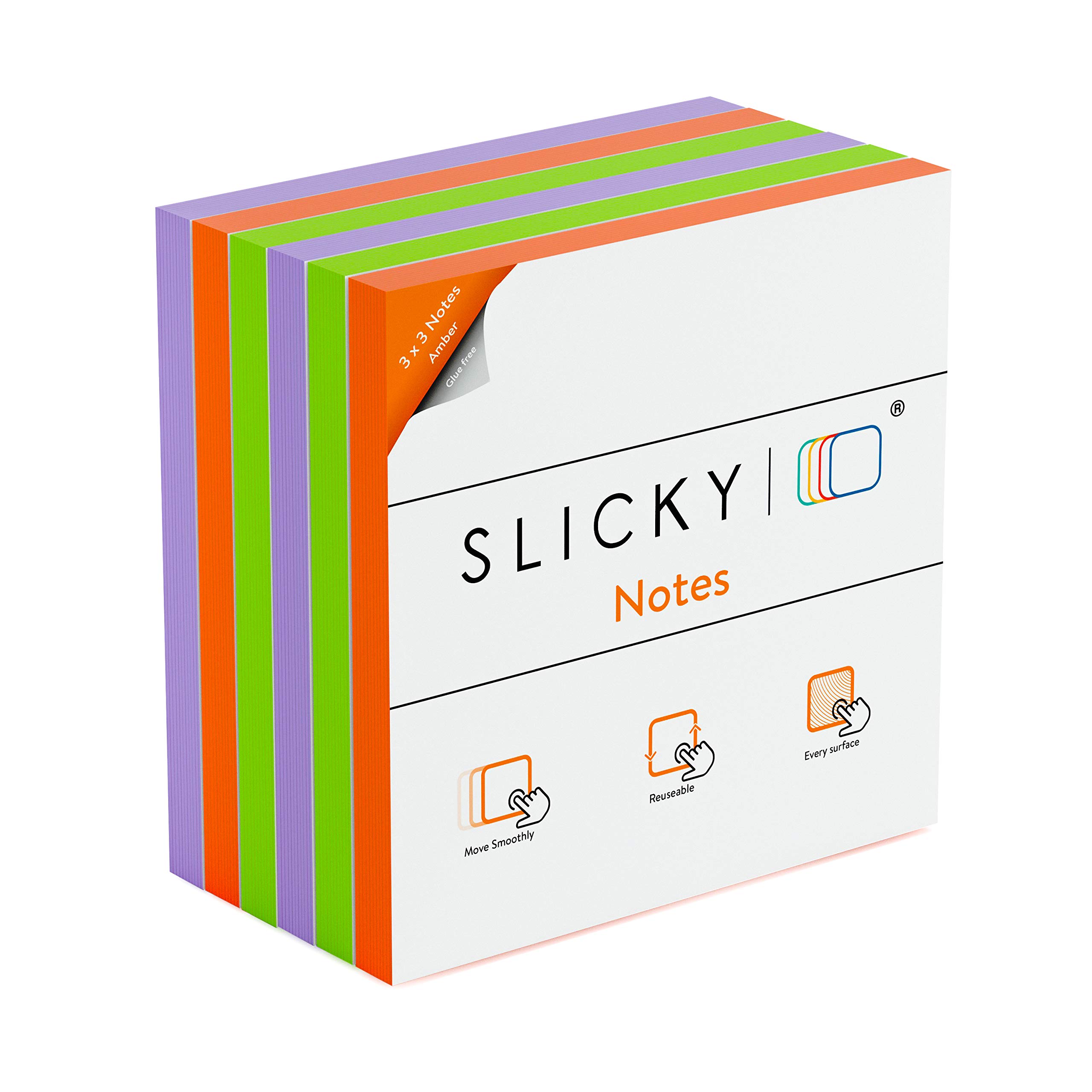 SlickyNotes Reusable Double Sided Notes: 3x3 Inch Glue Free, Static Charged, Dry Erasable, Slideable, Eco-Friendly Paper Pads in 6, 12, and 24 Pack