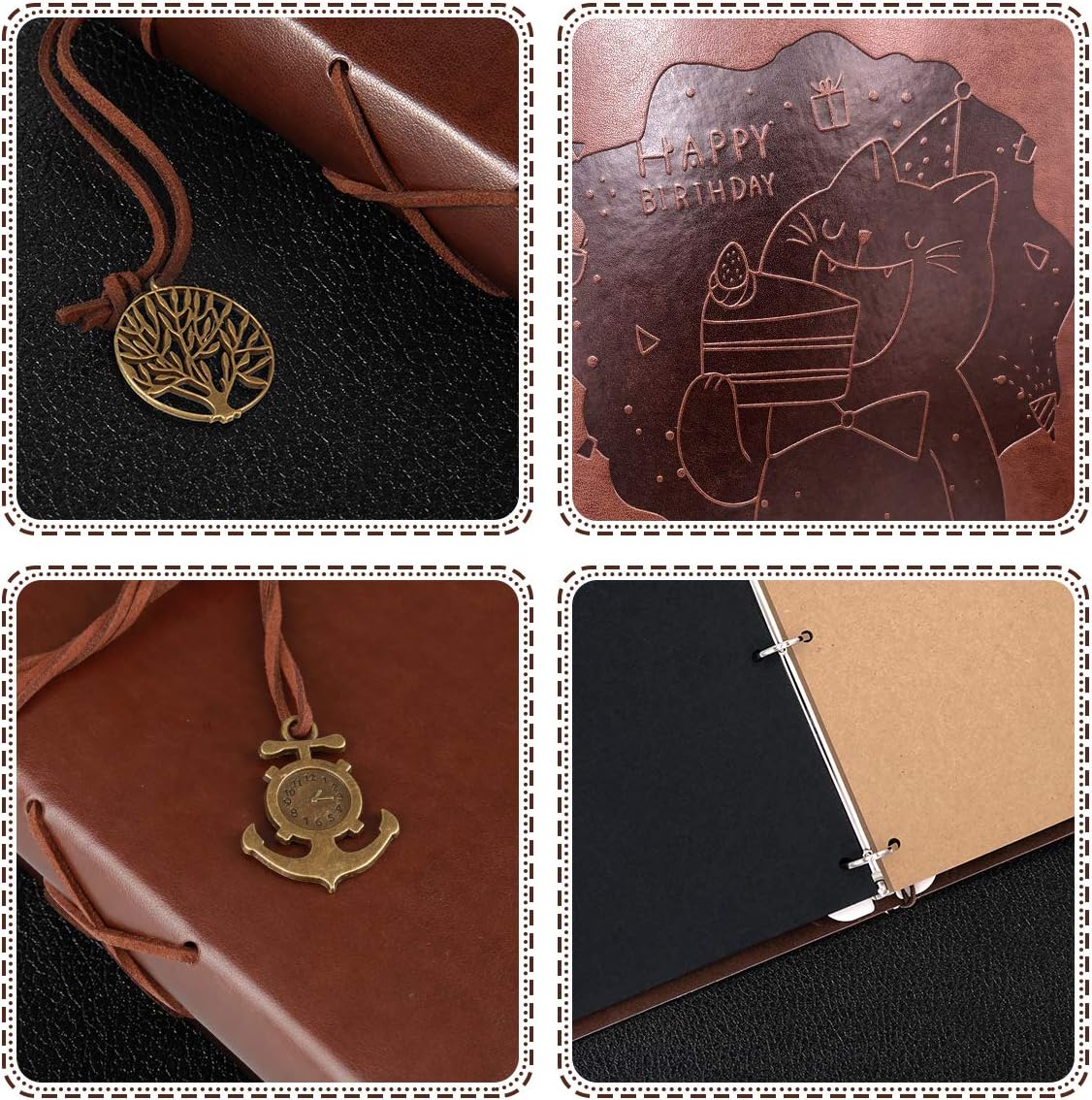ThxMadam Vintage Leather Scrapbook Photo Album Refillable DIY Memories Book Sketchbook with 30 Black Pages + 30 Kraft Pages Birthday Gift for Mum Dad Son Daughter Girl Boy Friend Him or Her - Image 5