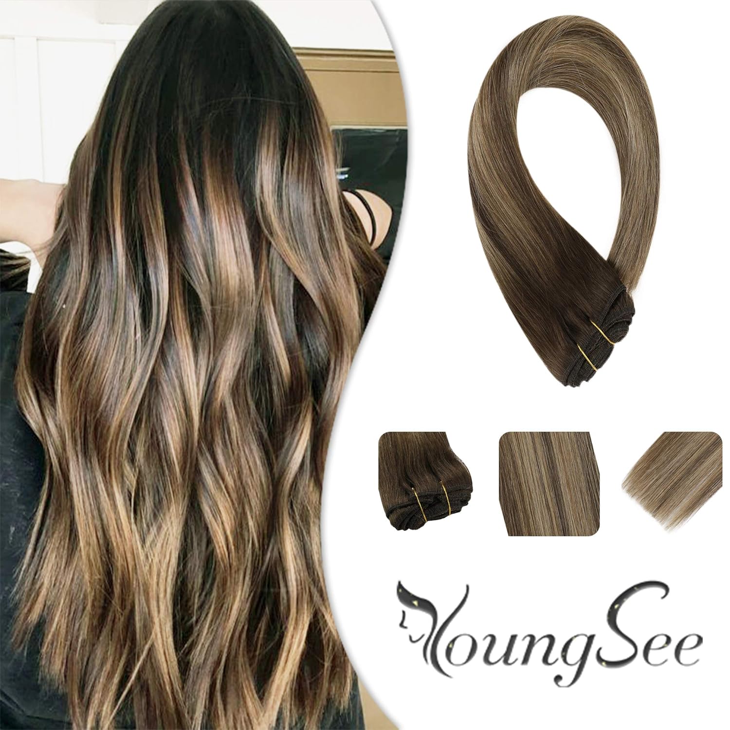 Youngsee 18inch Highlight Hair Extensions Clip In Human Hair