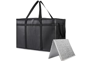 Bodaon Insulated Food Delivery Bag With Hard Bottom, XXXL Pizza Cooler Bags, Grocery Shopping and Catering Thermal Cold/Hot Styrofoam Carrier for Doordash/Travel/Car, Dashers Door Dash Accessories
