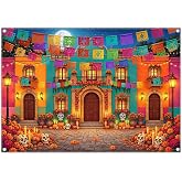 YCUCUEI 7x5ft Fabric Day of The Dead Photography Backdrop | Flower Street Skull Banner, Día de Los Muertos Mexican Fiesta Background, Holiday Party Decorations, Photo Props