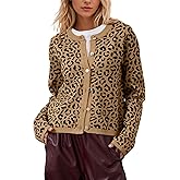 Ziesexy Leopard Cardigan Long Sleeve Open Front Button Up Cheetah Print Top Leopard Sweater Coat Cropped Cardigan Jackets