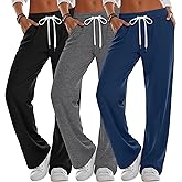 JoyMotion 3 Pack Women's Wide Leg Sweatpants High Waisted Drawstring Casual Loose Pants Yoga Workout Joggers with Pockets