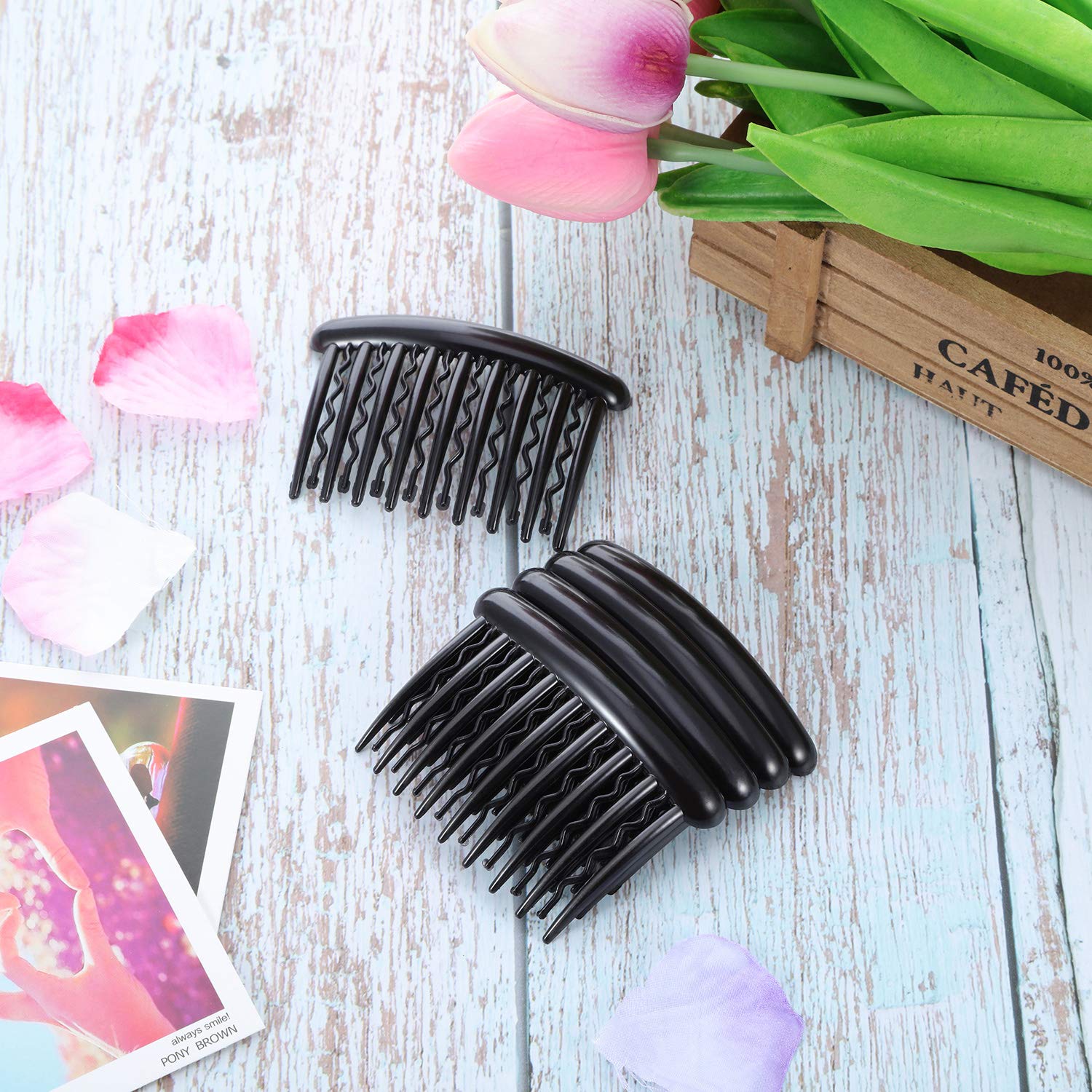 Gejoy 12 Pieces Plastic Teeth Hair Combs Tortoise Side Comb Hair Accessories for Fine Hair (Black and Brown) : Beauty
