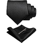 RBOCOTT Mens Woven Tie and Pocket Square with Tie Bar Sets Solid Necktie