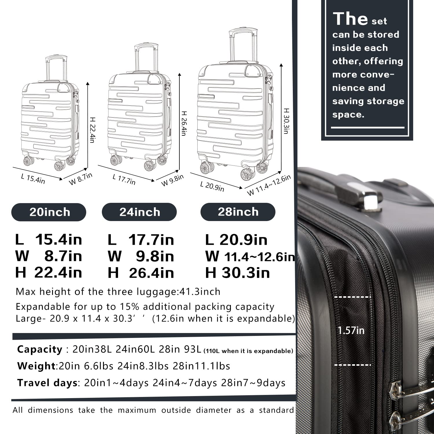 Coolife Luggage Expandable(only 28