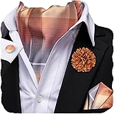 Hi-Tie Silk Ascot for Men Self Tie Men's Cravat and Flower Lapel Pin Handkerchief Cufflinks Set for Wedding Party