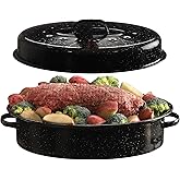 GOURMEX 22lb Oval Black Ceramic Enamel Coated Roasting Pan | Dutch Oven Pot With Lid | Dishwasher Safe, Oven Safe, Freezer Sa