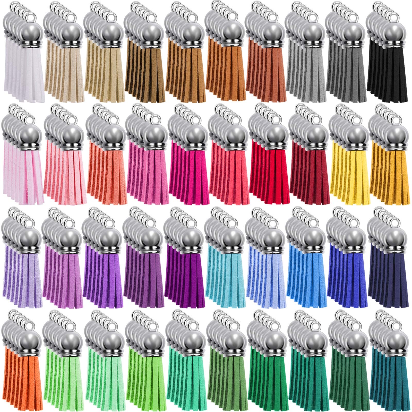 Duufin 200 Pieces Keychain Tassels Bulk Leather Tassel Colored Tassel Pendants for DIY Keychain and Craft, 40 Colors…