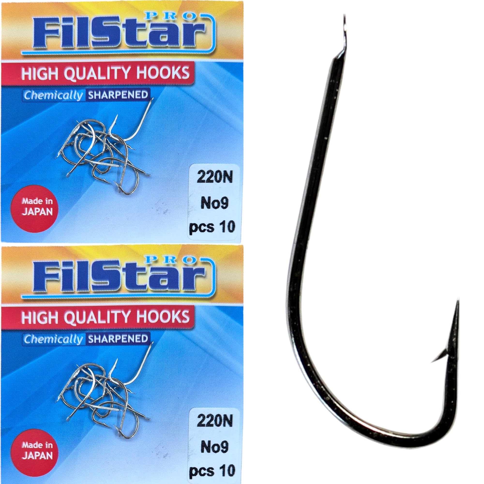 PRO FILSTAR 20 Piece Fishing Hook Set N9 - Carp Fishing Hooks - Carp Fishing Accessories - Barbed Carp Hooks - Carp Fishing Straight Hooks - Carp Rigs - Fishing Accessories - Method Feeder -