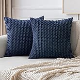 MIULEE Pack of 2 Decorative Throw Pillow Covers 18x18 Inch Soft Boho Striped Textured Corduroy Pillow Covers Modern Farmhouse Home Decor for Couch Bed Sofa Living Room Navy Blue