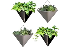 LÁLÁGREEN LaLaGreen Wall Planters - 4 Pack, 12 Inch Large Self Watering Black and Gray Mixed Color Geometric Indoor Vertical Garden Plant Wall Hanging Flower Vase Vessel with Black Metal Hanger Modern Stylish