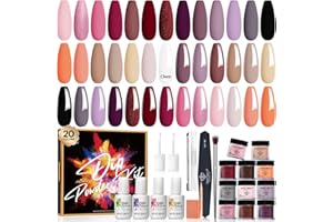Modelones 32 Pcs Dip Powder Nail Kit Starter, 20 Colors Christmas Red Nude Brown Dipping Powder System Essential Liquid Set with Base&Top Coat Activator for French Nail Art DIY Salon Gift