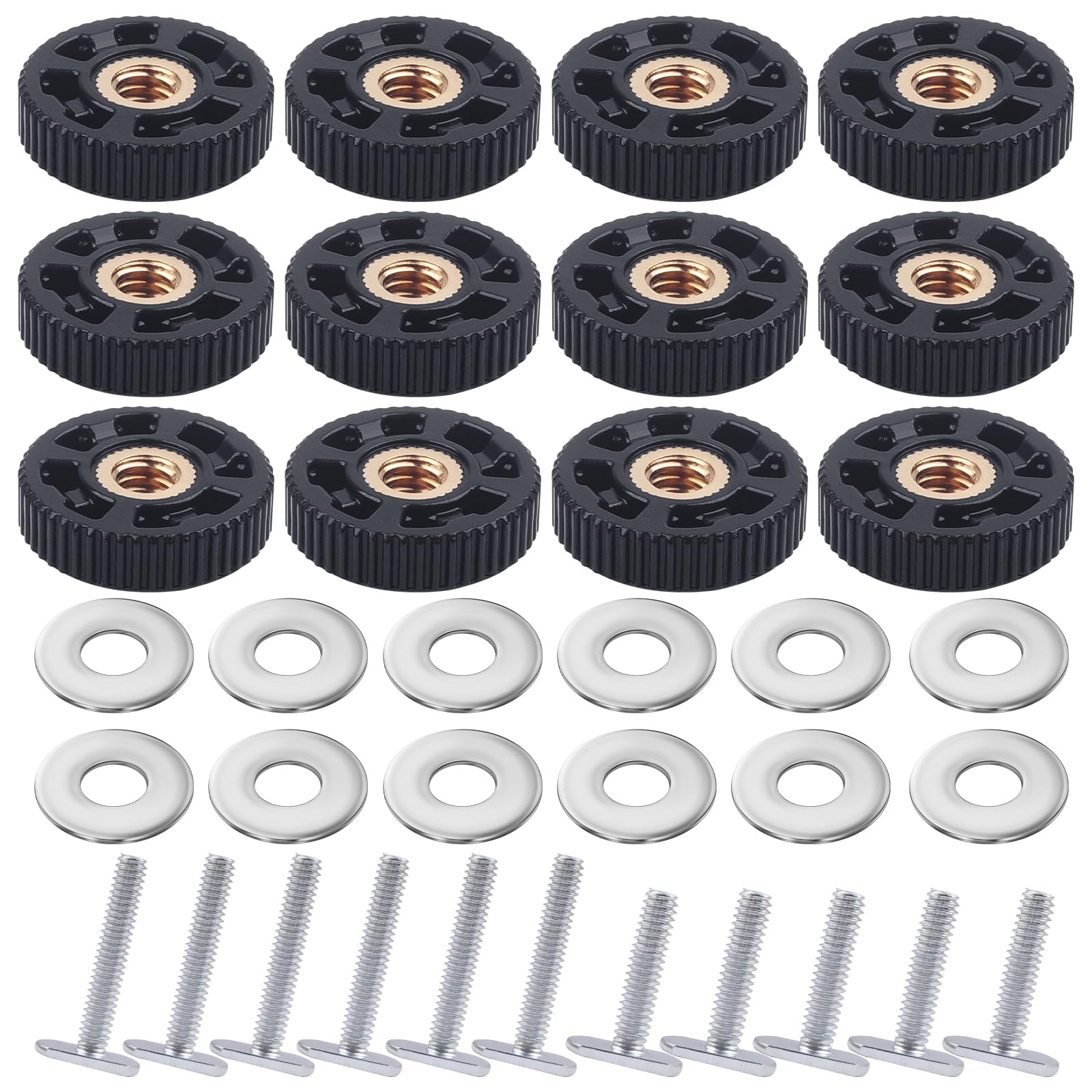 Photo 1 of Happara 12 Pack T-Track Knob Kit, 12 Skeleton Knobs, 1/4-20 Threaded Bolts and Washers, T-Track Bolts for Woodworking Jigs and Fixtures