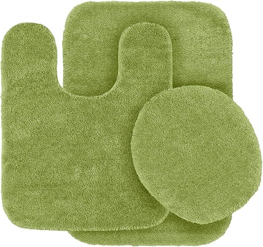 Amazon Com 3pc Solid Non Slip Soft Bath Rug Set For Bathroom U Shaped Contour Rug Mat And Toilet Lid Cover New Angela Lime Green Home Kitchen
