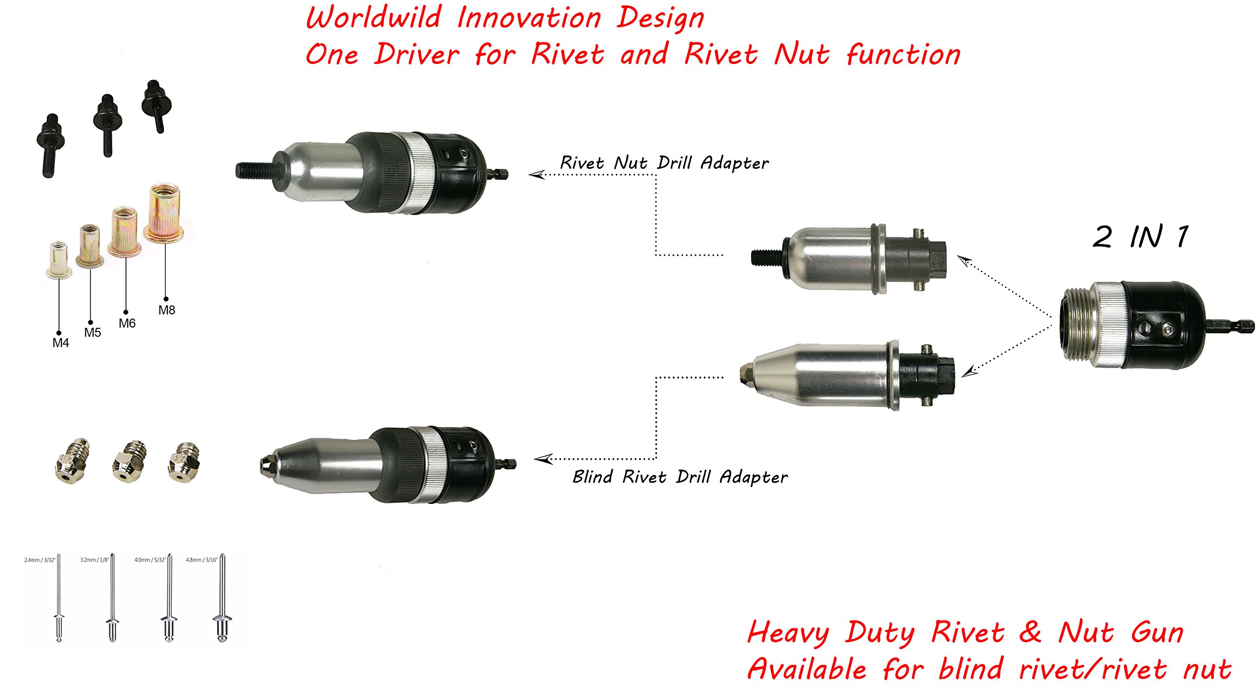 Osaava 47938 Blind Rivet Drill Adapter KitRivet Nut Gun for Cordless