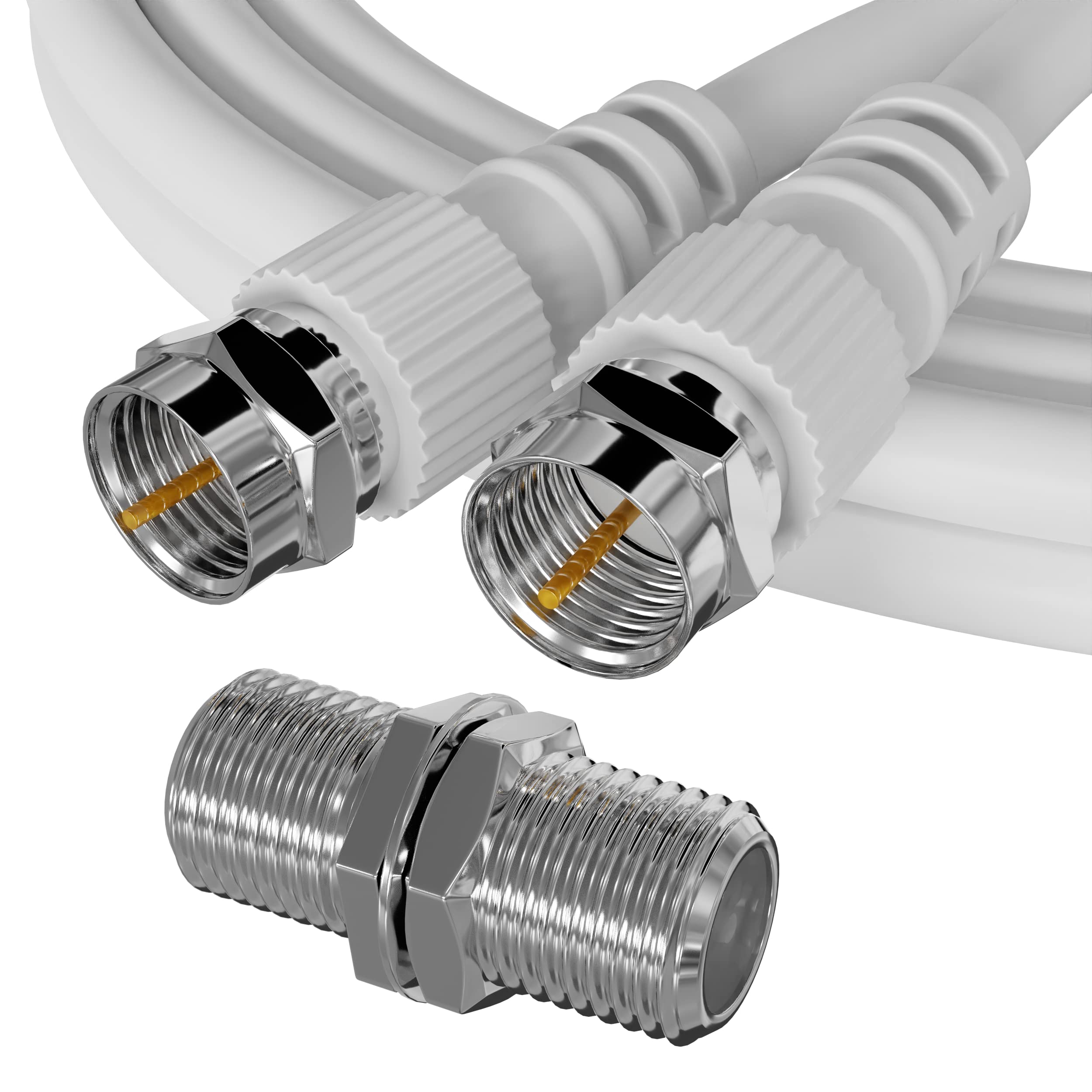 ConnectingU 50cm White Satellite Coaxial Cable Kit (Virgin Media & Sky Compatible) - Male to Male Cable with F-Type Connectors Bundled with an F-Type Female to Female Coupler.