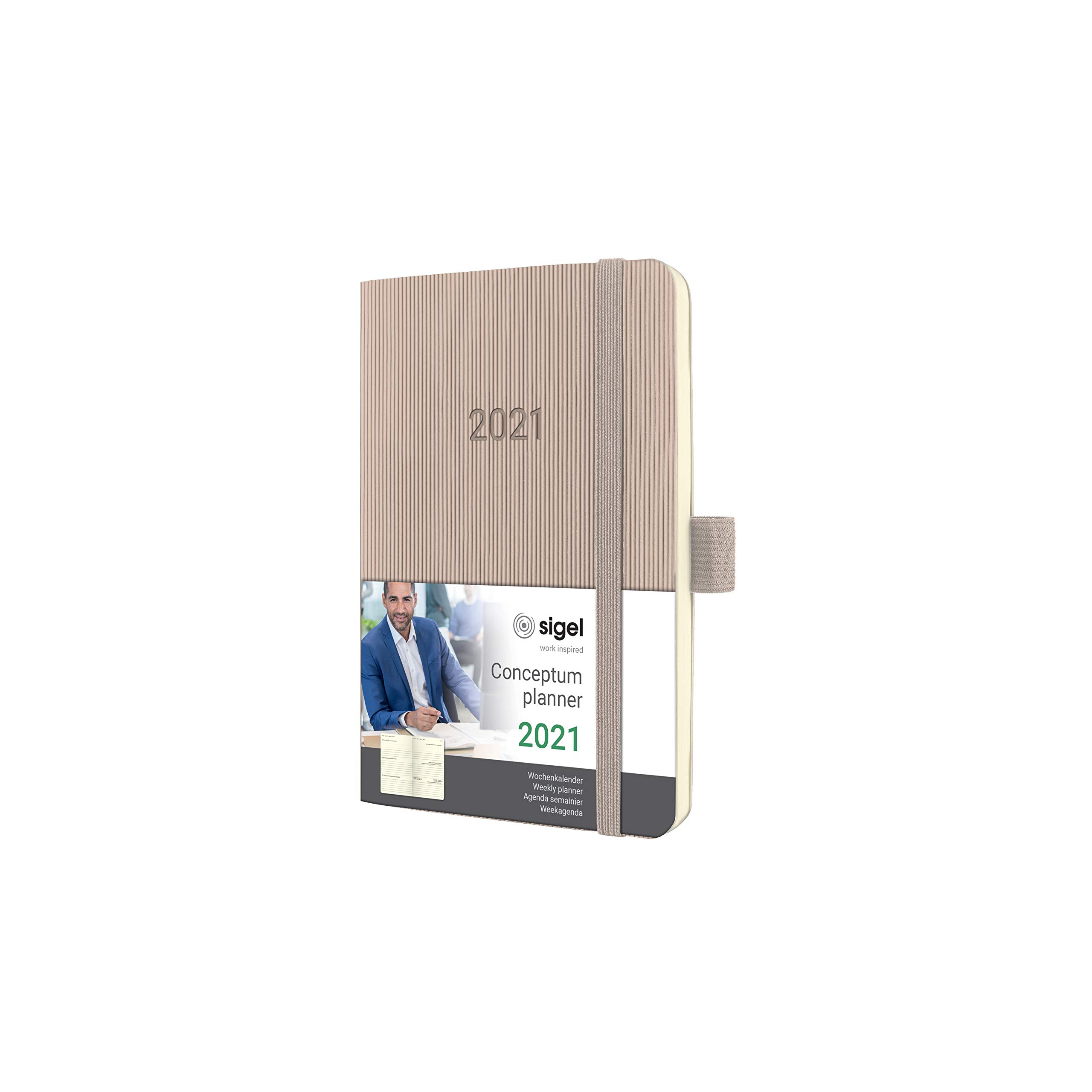 SIGEL C2131 Weekly Diary and Notes 2021, Approx. A6, Taupe, softcover - Conceptum