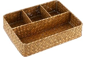 ELLDOO Brown Seagrass Tea Bag Organizer Tray, 10.2"L x 7.9"W x 2.5"H