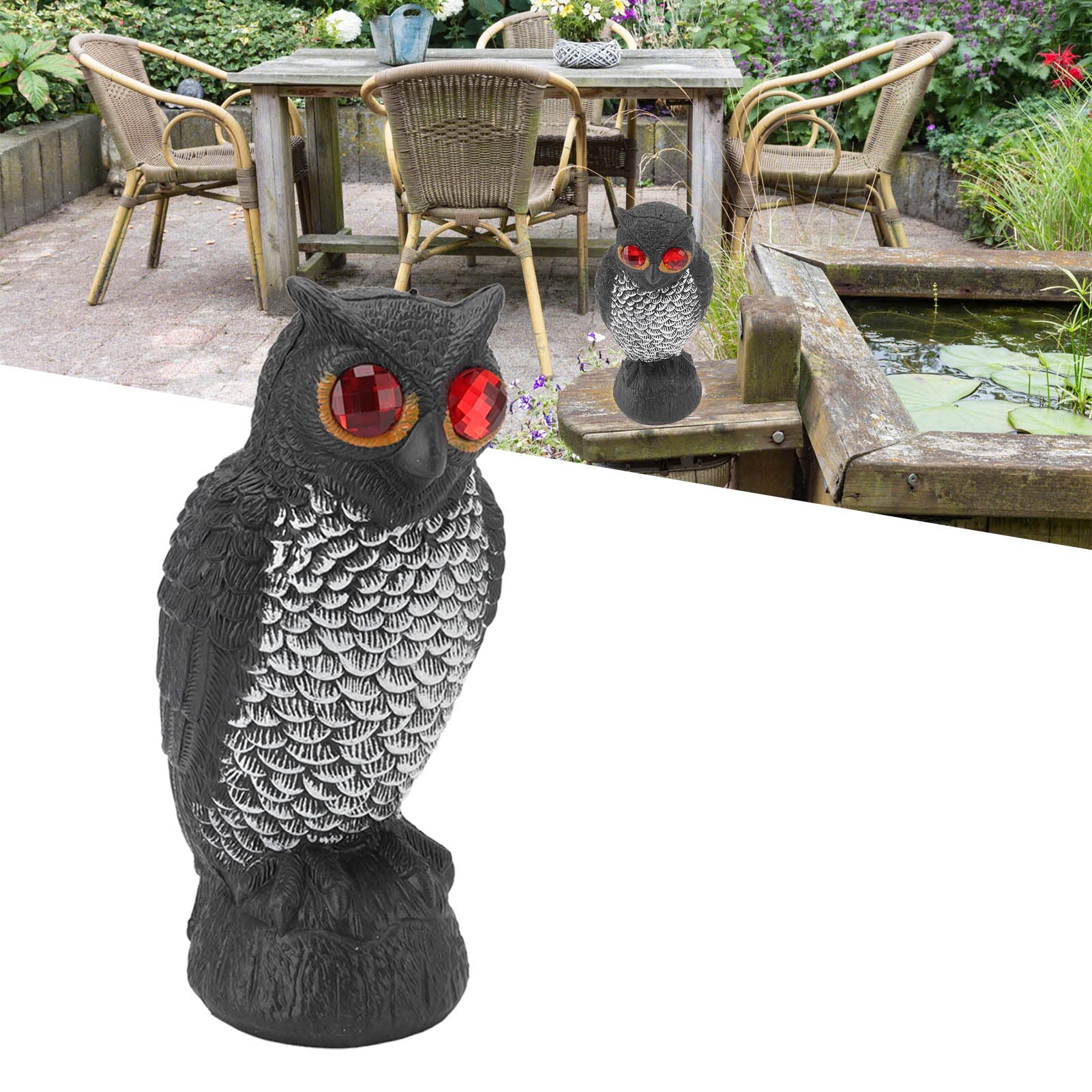 Pilipane Owl Decoys to Scare Birds Away Waterproof Shape Fake Owl Scarecrow,Plastic Owl Bird Deterrents, Halloween Outdoor Decoration, Nature Enemy Pest Repellent for Outdoor Garden Yard (Black-Grey)