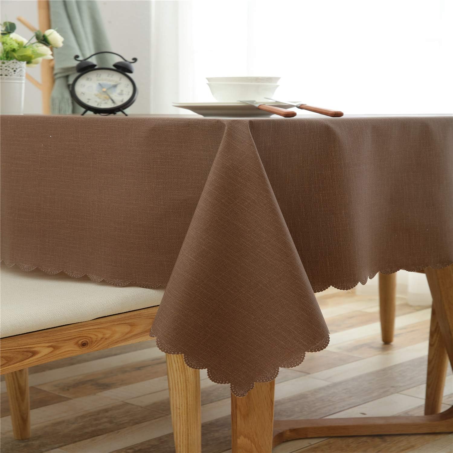 HSYLYM Tablecloth Wipe Clean Oil-Proof Waterproof Dining Table Cover PVC Tablecloths for Rectangle Tables,Coffee,55x87in(140x220cm)