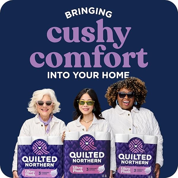 QUILTED NORTHERN ULTRA PLUSH TOILET PAPER, 6 MEGA ROLLS = 24 REGULAR ROLLS, 3X THICKER*, 3 PLY SOFT TOILET TISSUE