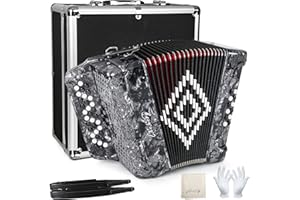 CHEHERY Accordions, 34 Key 12 Bass Accordion, F/B/E Tone Design, Professional & Beginner Accordion for Adults with Case, Strap, Gloves & Wipes (Gray)